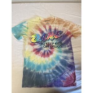 DARE Tie Dye T Shirt Small Rainbow Graphic 90s Y2K Retro Streetwear